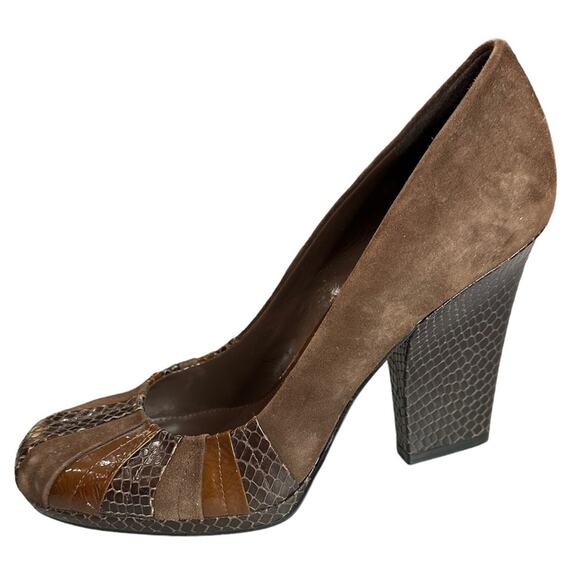 ENZO Angiolini Saniko brown eel suede patent leather size 7M - Picture 4 of 15